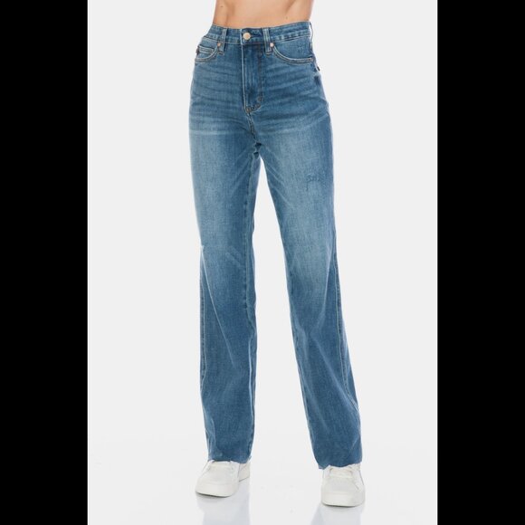 Judy Blue Full Size Tummy Control Cut Raw Hem Straight Jeans - Picture 4 of 12